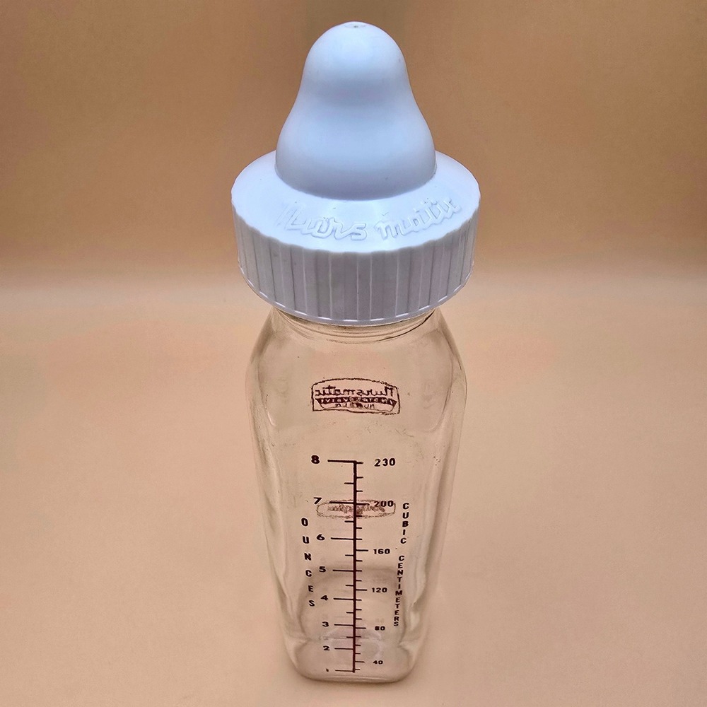 Vintage Nursmatic Insta-Valve Duraglas Baby Bottle 8oz Glass with Nipple Cap